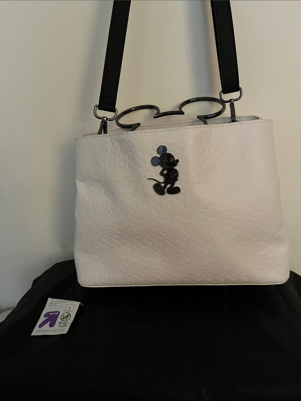 Disney White Embossed Mickey Satchel with Black Accents